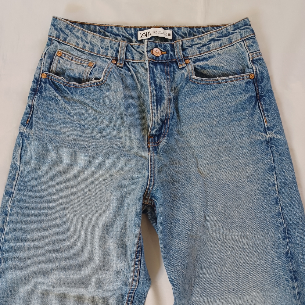 Zara Jeans Wide Leg Rigid Denim 100% Cotton Highrise Light Wash Size 6 29x27.5 - Picture 3 of 11